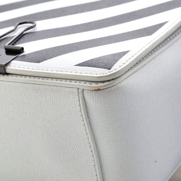 Off White Binder Clip Flap Bag Striped Leather Small Black, White - Picture 6 of 9